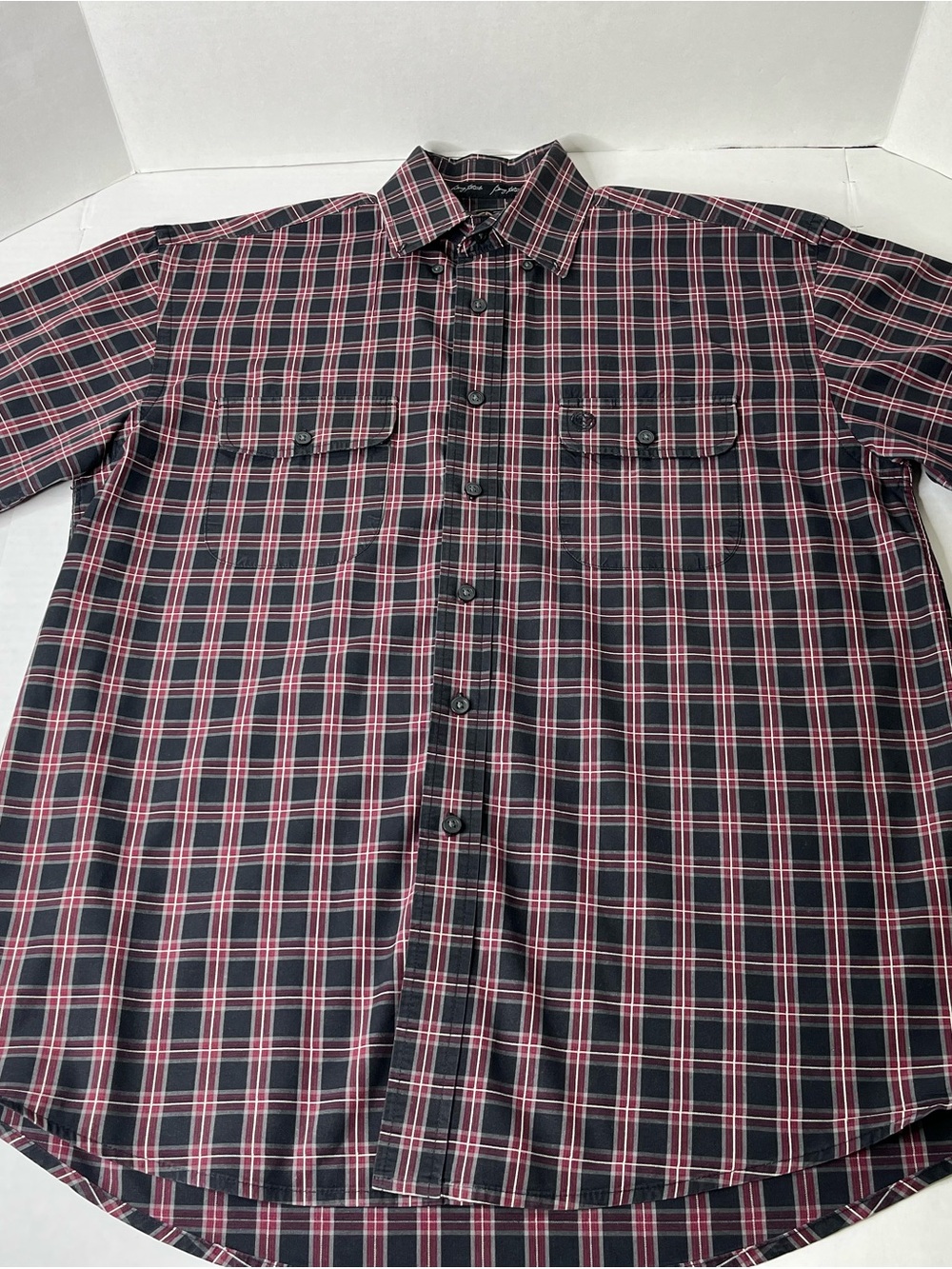 George Strait Men's Black and Pink Plaid Button-Up Shirt
